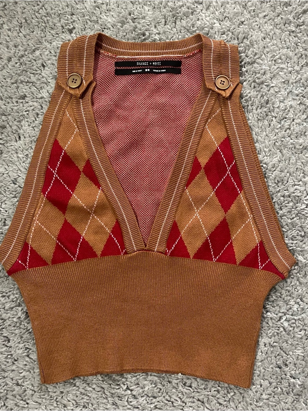 Silence + Noise Knit Vest Blouse with Front Buttons